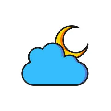 Color Cloud with moon icon isolated on white background. Cloudy night sign... Stock Illustration