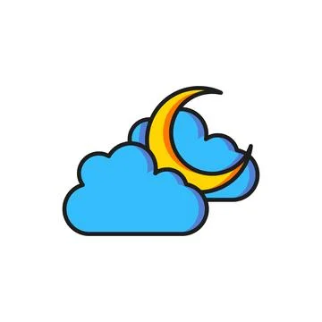Color Cloud with moon icon isolated on white background. Cloudy night sign... Stock Illustration
