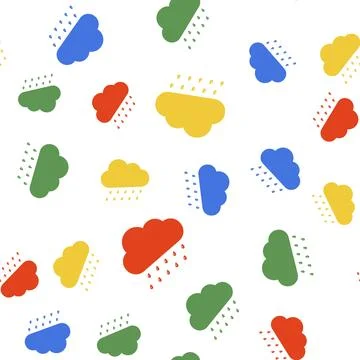 Color Cloud with rain icon isolated seamless pattern on white background. Rain Stock Illustration