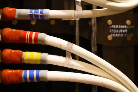 Color coded aircraft electrical cables Stock Photos