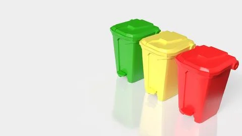 Color Coded Recycling Bins Isolated on White Background 3d render. Stock Illustration