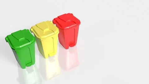 Color Coded Recycling Bins Isolated on White Background 3d render. Stock Illustration