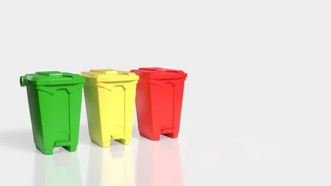 Color Coded Recycling Bins Isolated on White Background 3d render. Stock Illustration