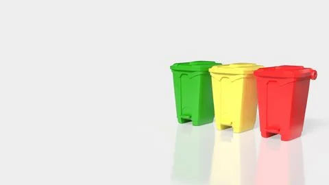 Color Coded Recycling Bins Isolated on White Background 3d render. Stock Illustration