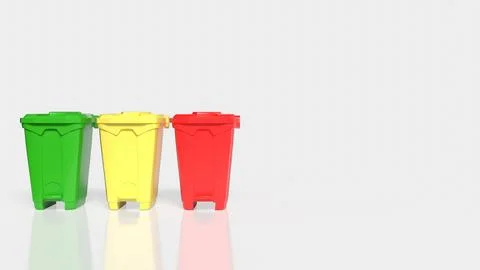 Color Coded Recycling Bins Isolated on White Background 3d render. Stock Illustration