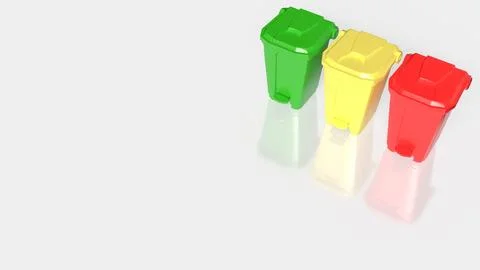 Color Coded Recycling Bins Isolated on White Background 3d render. Stock Illustration