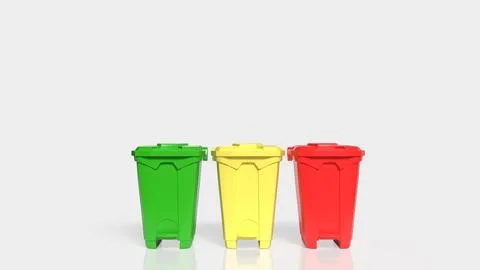 Color Coded Recycling Bins Isolated on White Background 3d render. Stock Illustration