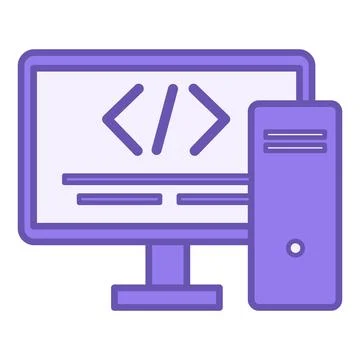 Color Coding Icon. Vector Computer Icon with Written Code and System Unit. .. Illustrazione stock