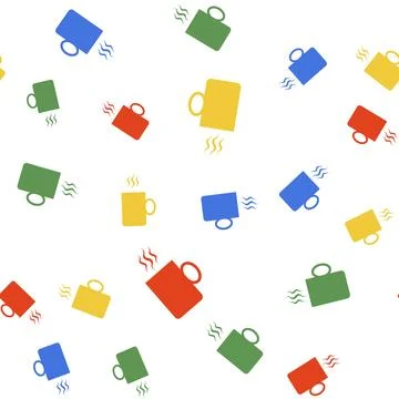 Color Coffee cup flat icon isolated seamless pattern on white background. Tea イラスト素材