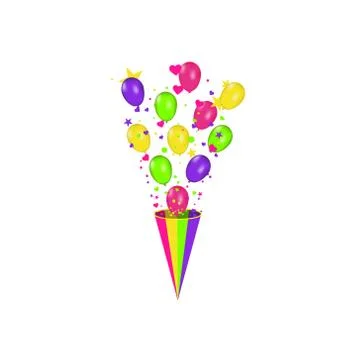 Color composition of vector realistic balloons and Colorful confetti Stock Illustration