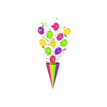 Color composition of vector realistic balloons and Colorful confetti Illustrazione stock