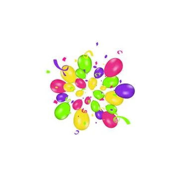 Color composition of vector realistic balloons and Colorful confetti Stock Illustration