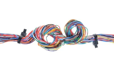 Color computer cable with cable ties 스톡 사진