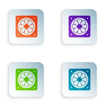 Color Computer cooler icon isolated on white background. PC hardware fan. Set Illustrazione stock