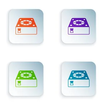 Color Computer cooler icon isolated on white background. PC hardware fan. Set Illustrazione stock