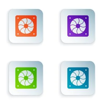 Color Computer cooler icon isolated on white background. PC hardware fan. Set Illustrazione stock