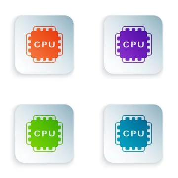 Color Computer processor with microcircuits CPU icon isolated on white Stock Illustration