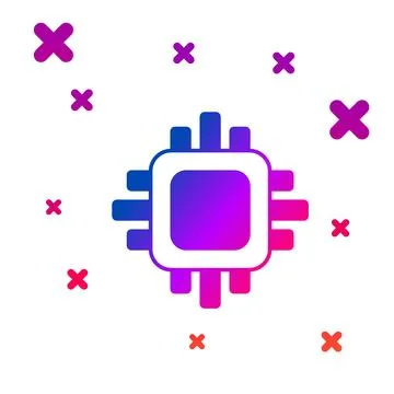 Color Computer processor with microcircuits CPU icon isolated on white Stock Illustration