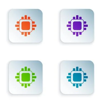 Color Computer processor with microcircuits CPU icon isolated on white back.. Illustrazione stock