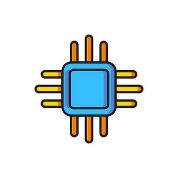 Color Computer processor with microcircuits CPU icon isolated on white back.. Stock Illustration