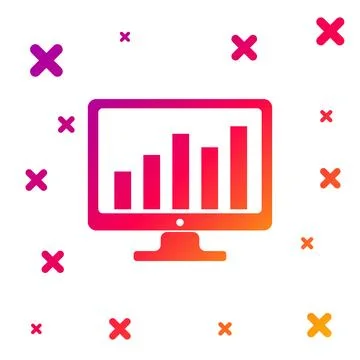 Color Computer screen with financial charts and graphs icon isolated on white Stock Illustration