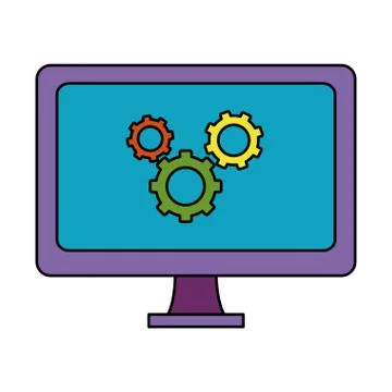 Color computer technology with gears process industry Stock Illustration