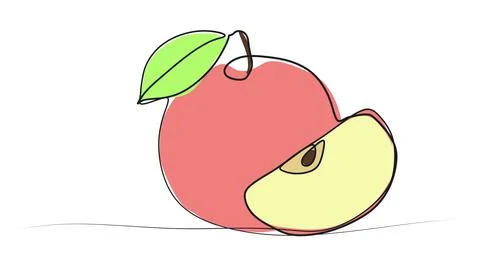 Color continuous line Apple.  Stock Illustration