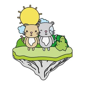 Color couple mouse animal in the float island Stock Illustration