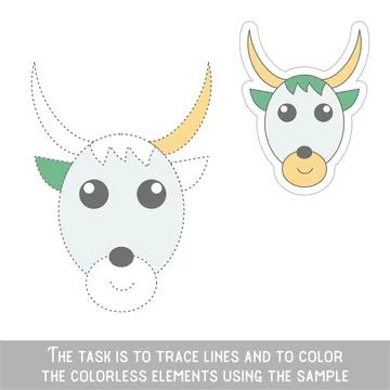 Color Cow Face. Restore dashed lines. Color the picture elements. Page to be  Stockillustratie