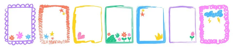 Color crayon frames with pastel doodle drawing Stock Illustration