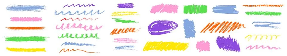 Color crayon scribbles set isolated on white Stock Illustration