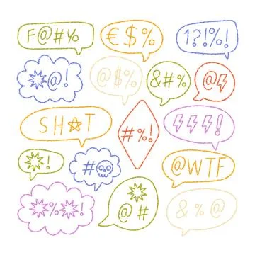 Color crayon speech bubbles with swear comic symbols Stock Illustration