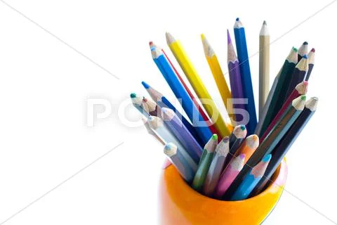 Color crayons on the white background Stock Photos