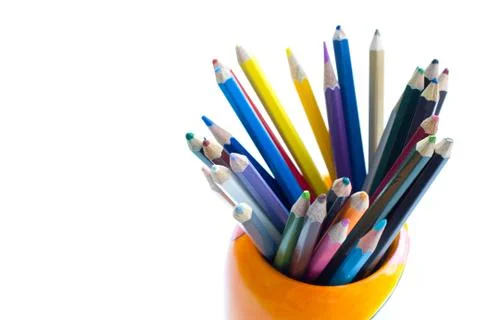 Color crayons on the white background Stock Photos