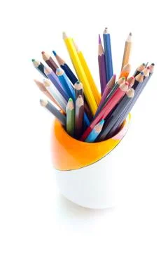 Color crayons on the white background Stock Photos