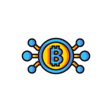 Color Cryptocurrency bitcoin in circle with microchip circuit icon isolated.. Stock Illustration