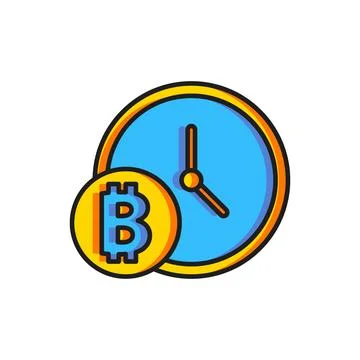 Color Cryptocurrency coin Bitcoin with clock icon isolated on white backgro.. Stock Illustration