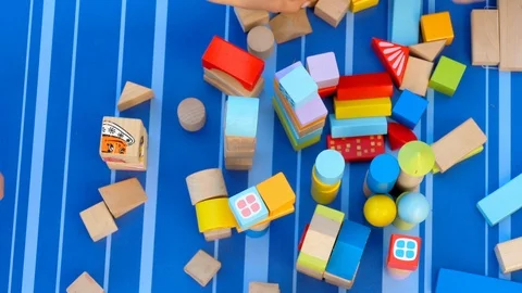 Color cubes on the table Stock Footage 96302828