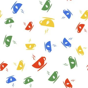 Color Cup of tea and leaf icon isolated seamless pattern on white background Stock Illustration