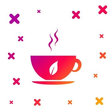 Color Cup of tea and leaf icon isolated on white background. Gradient random Stockillustratie