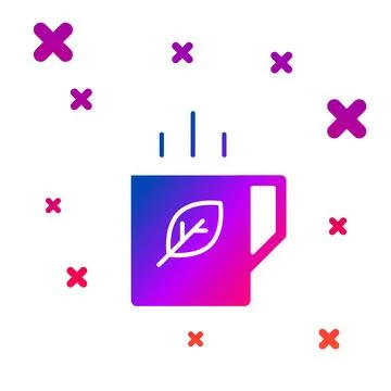 Color Cup of tea and leaf icon isolated on white background. Gradient random  Stock Illustration