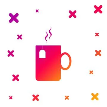Color Cup of tea with tea bag icon isolated on white background. Gradient random Stock Illustration