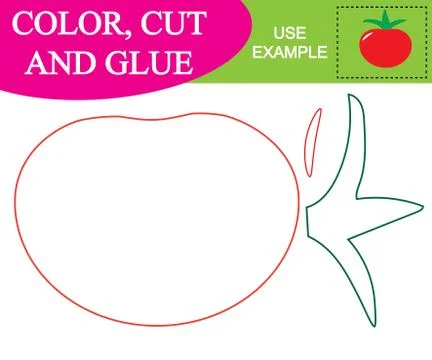 Color, cut and glue to create the image of tomato (vegetables). Educational g Stock Illustration
