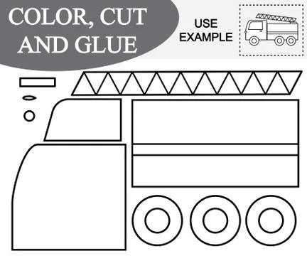 Color, cut and glue image of fire escape (car). Educational game for children Illustrazione stock