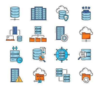 Color database network server, cloud storage icons Stock Illustration
