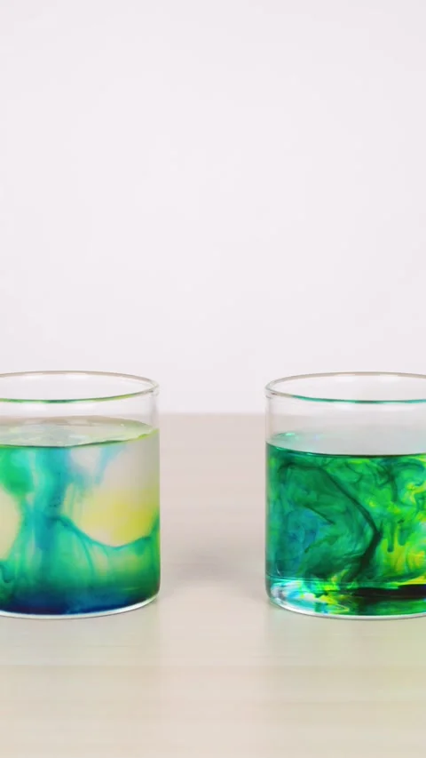 Color Diffusion in Water Glass Science Experiment Timelapse Stock Footage 318720398