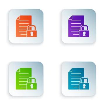 Color Document and lock icon isolated on white background. File format and Illustrazione stock