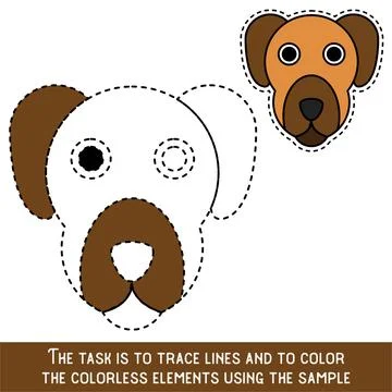 Color Dog Face. Restore dashed lines. Color the picture elements. Page to be  Stock Illustration