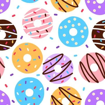 Color donut seamless pattern on white background. Stock Illustration