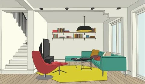 Color drawing of the interior Stock Illustration